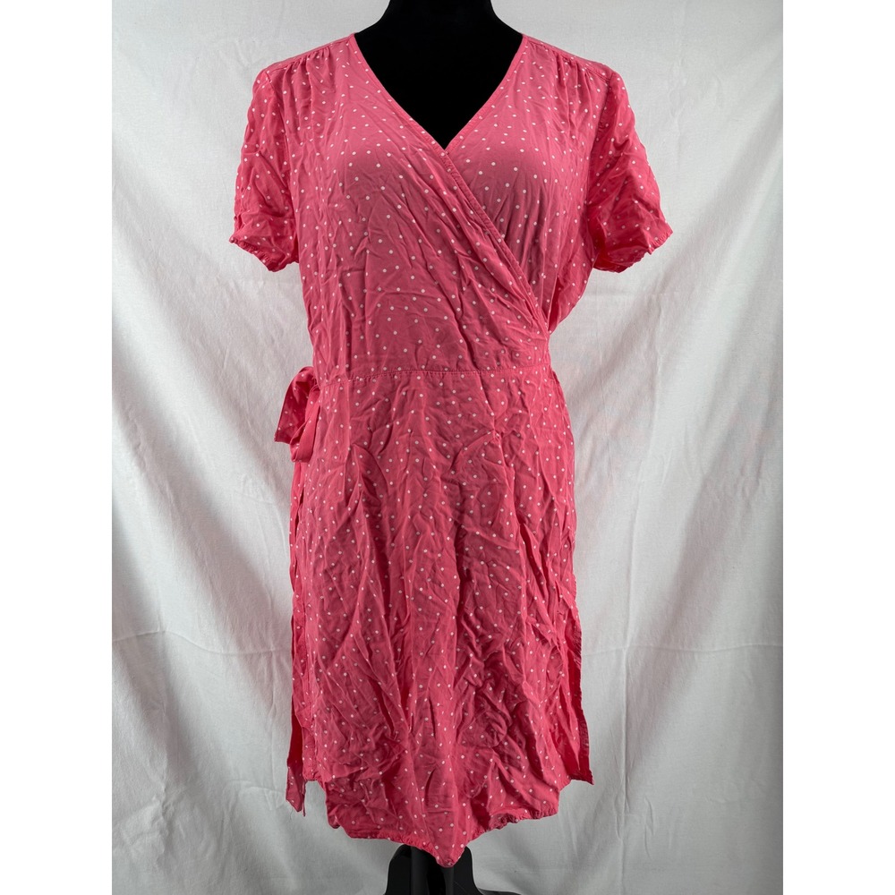 Gap Womens Coral Pink Polka Dot Short Sleeve Rayon Wrap Dress Size L